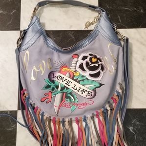 ED HARDY Blue Suede Boho Handbag